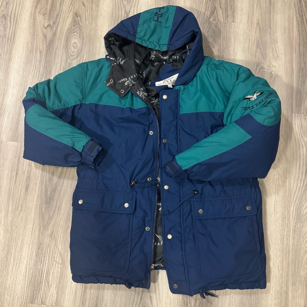 Vintage 80s Triple FAT Goose Down Filled Heavy Winter Parka BlueGreen